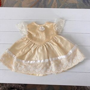 Pale Yellow Satin & Lace Doll's Dress. Fits American Girl Doll and Most 18" Doll